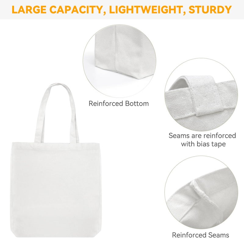 Faylapa 6 Pcs Canvas Tote Bags,Heavy Duty and Strong Easter Hunter Bag Shopping Grocery Bag Blank Cotton Bags for Decorating Christmas Crafts DIY,Painting (White, 13.6"x 15.3") - Image 3